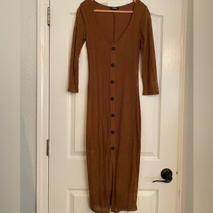 EXPRESS rust brown ribbed long sleeve dress